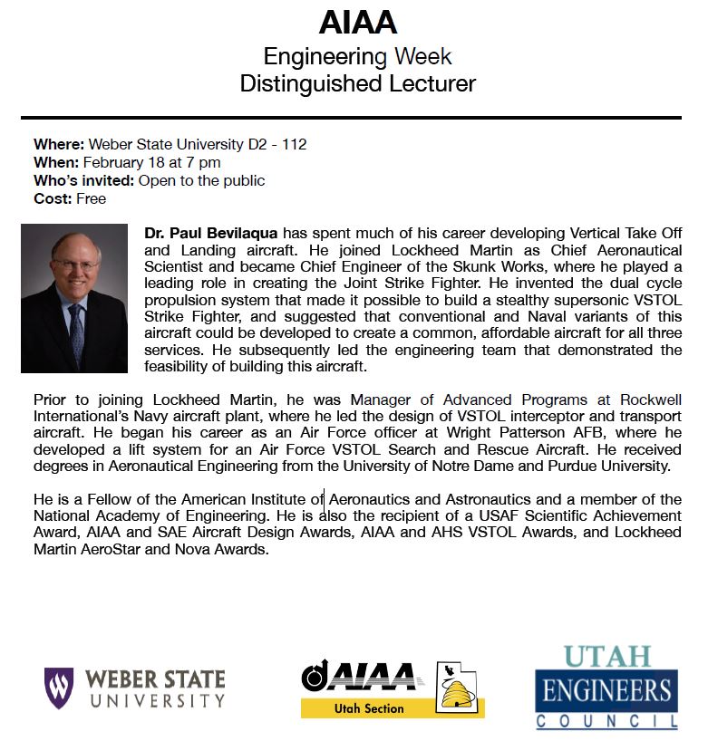 AIAA Engineering Week Distinguished Lecturer 2020